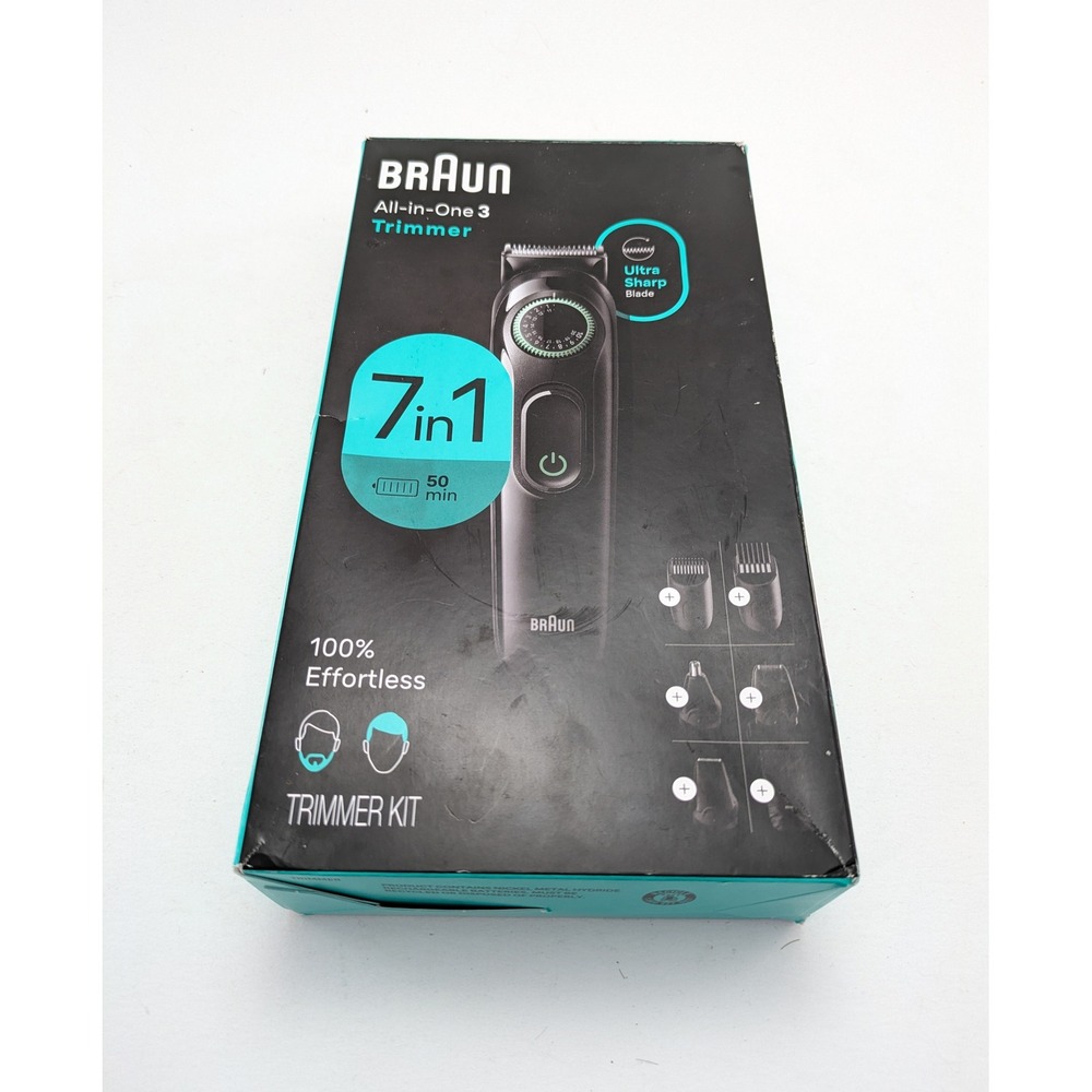 Mens Braun All-in-One 3 Trimmer Black 7-in-1 Grooming Kit Cordless GOOD